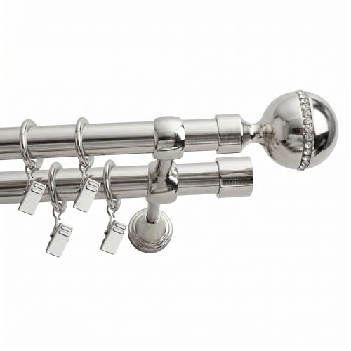 Fenster DEKOR Gardinenstange Stahl - Gordijnroede 160 cm - Elegante Modern Vorhangstange - 2-läufig stange vorhang - Karniesabschluss wählbar - Vorhang Stangen Stahl Corso Diamond