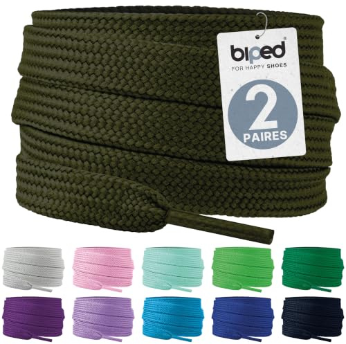 biped LACES 2 pares de cordones planos de poliéster de 10 mm de ancho - cordones premium para zapatillas y calzado deportivo - resistentes al desgarro y lavables z2913(#33 army green,90 cm)