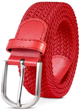 TANGCHAO Stoffgürtel Stretchgürtel Elastik Flechtgürtel Geflochtener und Elastischer Dehnbarer Gürtel für Damen und Herren Breite 3.3cm Rot 110cm