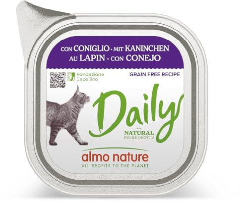 Almo Nature Daily våtfoder för vuxna katter med kanin – 32 skålar à 100 g.