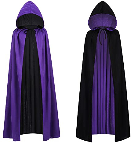 maxToonrain Svart och lila vändbar kappa för vuxna och barn, påsk halloween julkappa maskeradkostymer för världsbokens dag (140 cm, huva)