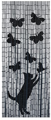 Maximex Türvorhang Bambus, Motiv-Vorhang 90 x 200 cm für Wohnung, Balkon & Terrasse, dekorativer Sicht und Insektenschutz aus Bambus, ansprechendes Design mit Katze und Schmetterlingen, handgearbeitet