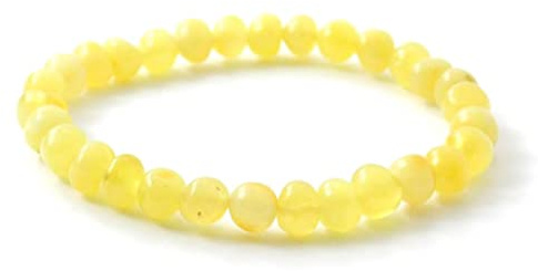 Amber Seven Butterscotch Bracelet en ambre de la Baltique | Bracelet ambre blanc jaunâtre | Taille 19 cm | Unisexe | Perles d'ambre polies de 5 à 6 mm, Ambre, Ambre