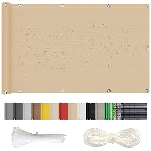 MAIFENGL Balkon Sichtschutz Balkonabdeckung Balkonverkleidung Blickdichte UV-Schutz Wetterfest Polyester, mit Ösen, Kabelbinder & Korde- Sand|| 75x550cm