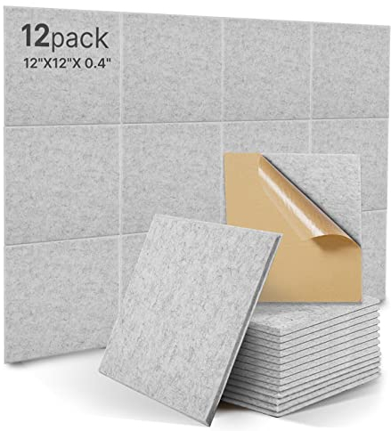 12 pannelli acustici autoadesivi ad alta densità per la decorazione e il trattamento acustico di pareti, legno e porte - Pannelli acustici da parete (30x30x0,1 cm) Grigio