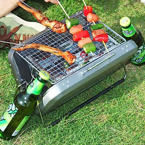 Barbecue portable en forme de valise à charbon de bois pliable en acier inoxydable pour extérieur, terrasse, jardin, voyage, camping (L)
