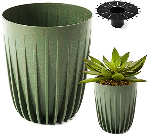 Konzept 11 - Hoher Blumentopf 19cm Durchmesser, Pflanzkübel Groß für Außen, Balkon, Übertopf mit Einsatz Grün, Palmentopf