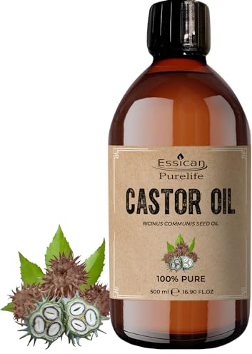 Essican Purelife Pure Castor Oil for Eyelashes 500ml, Fresh & Cold Pressed Castor Oil for Hair Growth, Skin Hydration, Eyebrow Oils Enhancement - Ideal for Body, Beard & Nails, Cruelty-Free