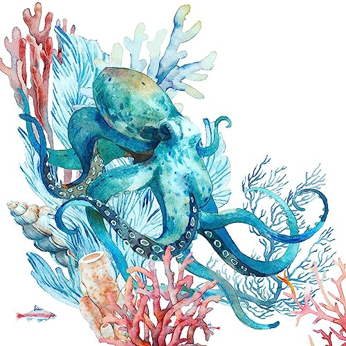 Cocktail Napkins 40pcs, Decorative Ocean & Nautical Designs (REEF OCTOPUS)