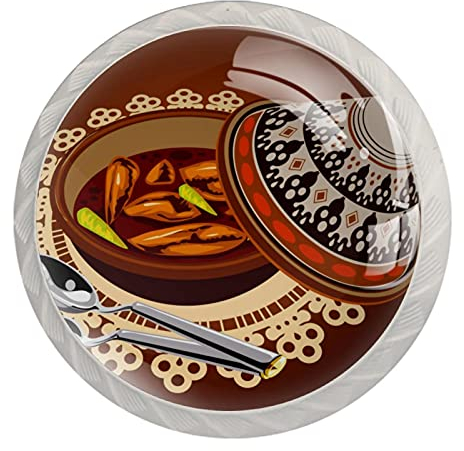 Lot de 4 boutons pour tiroirs de commode, tajine de poulet Sambal servis avec pot à olives, armoire de cuisine, meuble décoratif