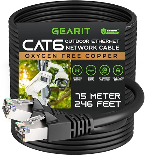 GearIT Cable Ethernet Cat6 (75 m) 23AWG cobre FTP LLDPE impermeable enterramiento directo resistente UV POE