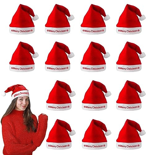 HOOPOE 15 cappelli di Babbo Natale per adulti, per adulti, 40 x 28 cm, per feste di Natale, Rosso