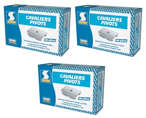 SEMIN Cavaliers Pivots – Bride de Fourrure pour Faux Plafond Plaques de Plâtre – 3 Boîtes de 100 Pièces – Acier Galvanisé Haute Résistance – Compatible Fourrures 45 & 47 – Fixation Tige Filetée