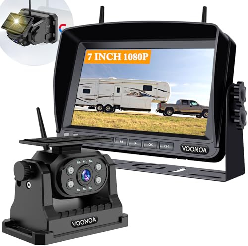 Wireless Magnetic Backup Camera, 15000mAh Battery Powered Rechargeable Waterproof HD Solar Back Up Rear View Bluetooth Hitch Camera with 7 Inch 1080P Monitor System for Car Truck Trailer RV VN003