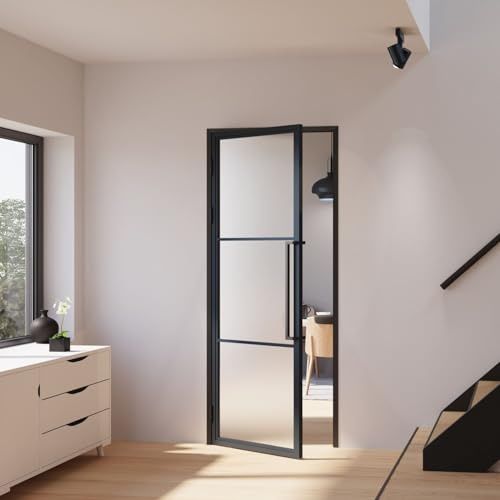 inova Glastür satiniert Komplettset 830x2115mm DIN links Griffstange Drehtür mit Beschlag und Zarge