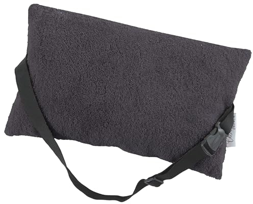 CalmyBEACH Strandkissen gefüllt mit Befestigungsgurt - verstellbares Reisekissen Nackenkissen Kopfkissen für Sonnenliege 32x20cm - Camping Kissen Frottee Bezug 100% Baumwolle (Anthrazit)