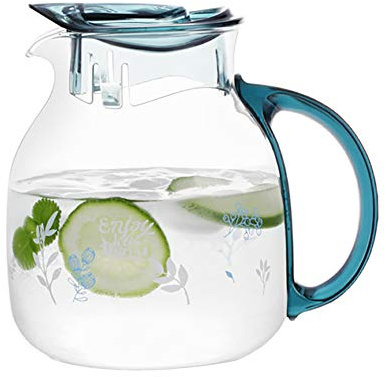 Jarra de agua de borosilicato sin goteo de 2,0 l con tapa, jarra de cristal para bebidas calientes y frías y frigorífico, jarra de té helado, botella de zumo, elegante jarra de agua