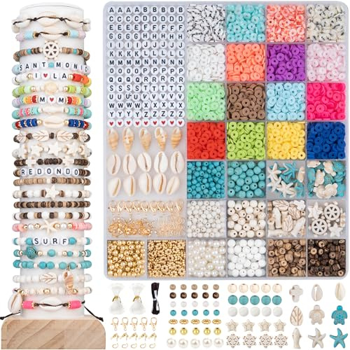 Strand Perlen für Armbänder, Clay Bead Armband Making Kit, Strand Perlen für Schmuck machen, Strand Schmuck machen Kit mit Alphabet und numerische Perlen, Muscheln, Spacer Perlen, Perle Perlen