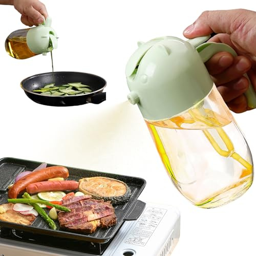 Cxqbsmy 2 in 1 Multifunktions Ölflasche, 580ml Ölflasche Ausgießer und Sprüher für Essig Und Öl, Auslaufsicher und Tropffr Olivenöl Spender für Küche, Salat, Backen, Grillen, BBQ