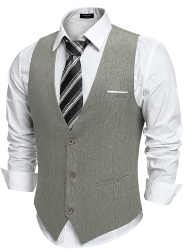 COOFANDY Gilet da Abito da Uomo Formale Scollo a V Gilet da Uomo Panciotto Matrimonio Slim Fit Gilet da Abito Panciotto Casual Con Tasche Grigio Chiaro XL