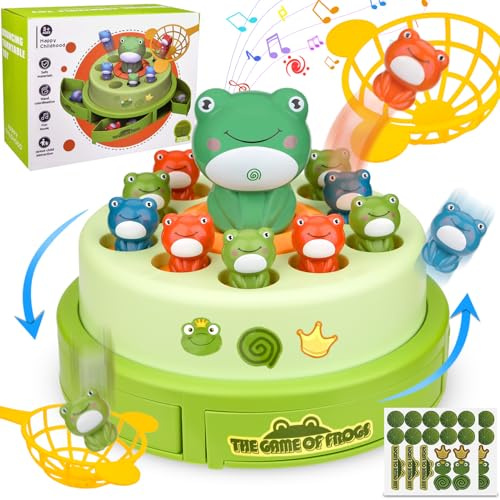 Angelspiel, Fische Angeln Pop Up Spielzeug, Frosch Spielzeug Pop Up | Fische Angeln mit Musik Drehscheibe, Interaktives Froschkatapult, Karnevalsspiel, Drehscheibe, für Jungen und Mädchen