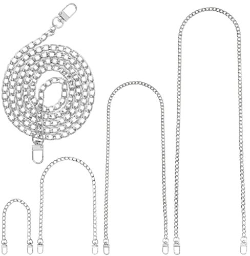 4 Stück Taschenkette Metall Kette Schulterriemen Silber Kettenriemen Schultergurt für Taschen DIY Flachketten Riemen Ersatz Trageriemen Kette mit Karabinerring, für Damen Handtaschen Umhängetasche