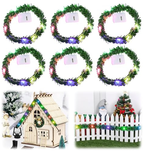 12 Stück Wichtel Zubehör, Wichtelhaus Lichterkette, Puppenhaus LED Lichterkette, 252cm Künstlich Rattan Girlande, Wichtelzubehör, Weihnachten Deko, Miniatur Lichterkette für Weihnachts Wichtelhaus