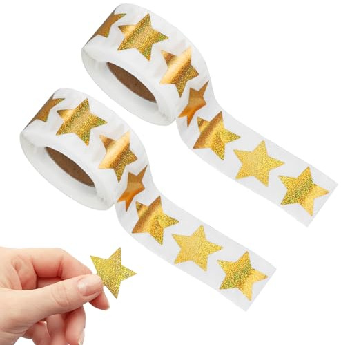 1 000 stycken/2 rullar klistermärken stjärnor glitter, klistermärken stjärnor självhäftande stjärnor guld, belöningsklistermärken för barn, julklistermärken självhäftande, stjärnklistermärken för