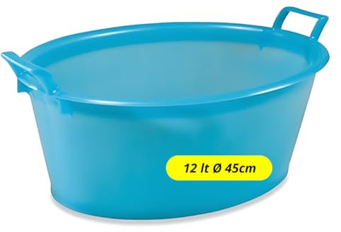TOMAINO - Bacinella Bucato in Plastica Rigida Ovale- Contenitore Portabiancheria Multiuso per Casa, Lavaggio Panni e Cane - Catino per Bucato 12 lt Ø 45 cm