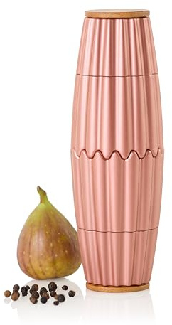 AdHoc MagTwo Magnetische Pfeffer- & Salzmühle, Doppelmühle 2-in-1 Roségold | Als Doppelmühle oder 2 Gewürzmühlen nutzbar, Keramikmahlwerk, stufenlos verstellbar, Aromaschutzkappen aus Holz