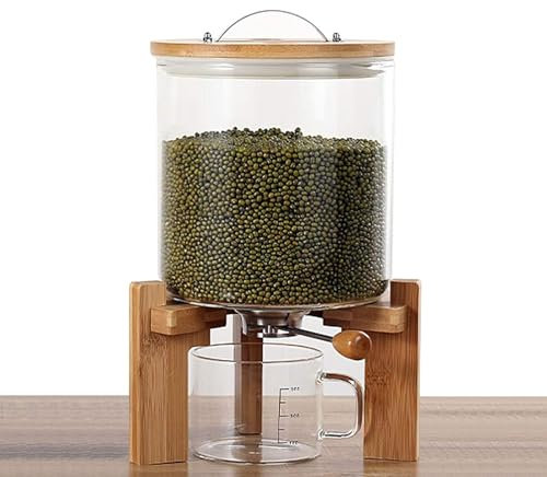 Glass Rice Dispenser with Measuring Cup Moisture and Dusoof Sealed Food Storage Container for Rice, Grain, Legumes Waterproof Rice Bucket Cereal Containers for Kitchen nization