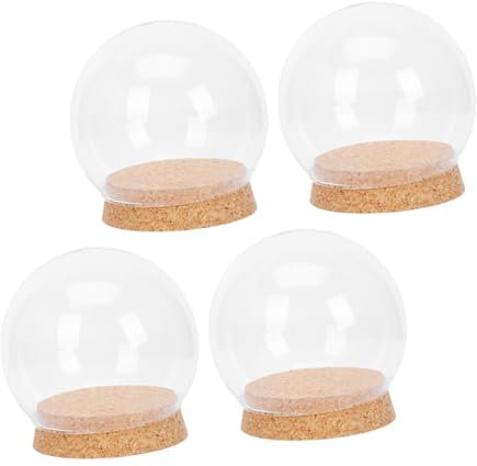 BUGUUYO Dôme en Verre pour Affichage de Fleurs Préservées et Figurines, Lot de 4 Pièces Bouchon en Liège, Design Créatif pour Décoration de Fêtes et Maisons