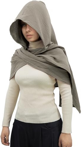 DigiTizerArt Mittelalterliches Leinen Baumwolle Kapuzenschal Vintage Goth Cape Kostüm Accessoire Multifunktionale Mode Schal Schal Kapuzenschal Kutte Für Männer Frauen (Gray)
