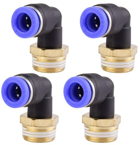 4 stycken 8 mm 3/8 PT pneumatiska 90°-vinkelskruvar med yttre gänga pneumatiska snabbkopplingar för uttag slangar push-in tryckluftsanslutning
