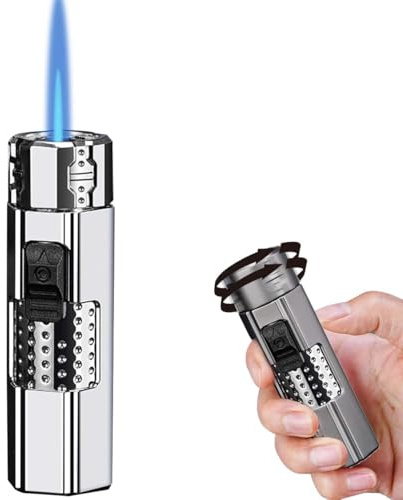 Winddichtes Sturmfeuerzeug aus Zinklegierung, nachfüllbar, verstellbare Flamme & Dekompressions-Design. Perfekt für Camping, Küche & Kerzen (Ohne Brennstoff)（Silber）