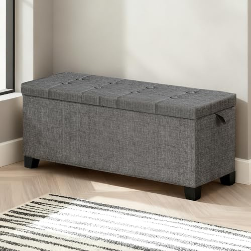 LITZFUR Metall-Ottomane, Bettbank, Fußhocker mit Beinen, Aufbewahrungstruhe Fußstütze für Schlafzimmer, Eingang, Wohnzimmer, 15,7 x 43 x 15,7 Zoll, Leinengrau