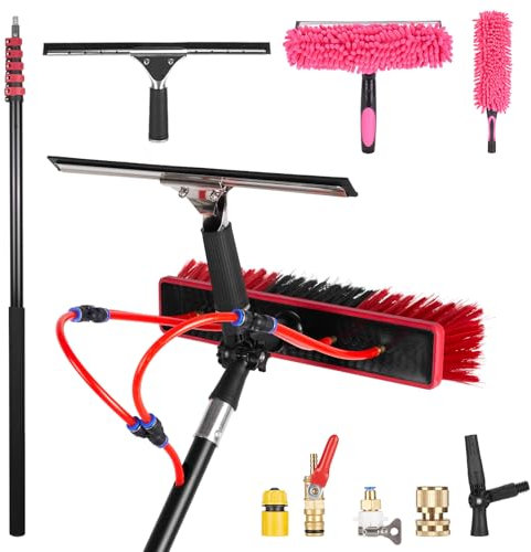 YFSMBD Brosse de Lavage Télescopique 10,8 m, Perche Télescopique Nettoyage Panneaux Solaires avec Raclette de Fenêtre, Plumeau et Distributeur Savon, pour Toiture,Voiture Toile D'Araignée,55cm Brosse