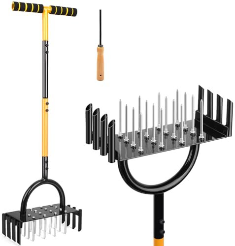 mujaxect 2-in-1 Rasenlüfter, Aerifizierer für Rasen Mit 16 Nägeln und 8 hohlen Schlitzen, Rasen Aerifizierer, Rasenspecht Aerifizierer Mit Rutschfester T-Griff, Rasenbelüfter für Rasen Garten