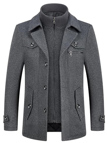 KUDORO Herren Wintermantel Wolle Kurzmantel Wollmantel Mittellang Slim Fit | Wollmantel für Business Freizeit Winterjacke Peacoat Casual
