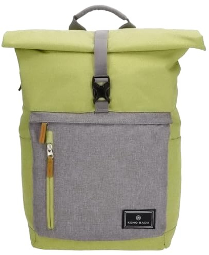 Kenorada Rucksack Whitney Roll-Up | moderner Tagesrucksack mit Rolltop | gepolstertes Laptopfach (bis 17) | verstellbare Schulterriemen | Zwei Außenfächer und Innenfach (grün/grau)