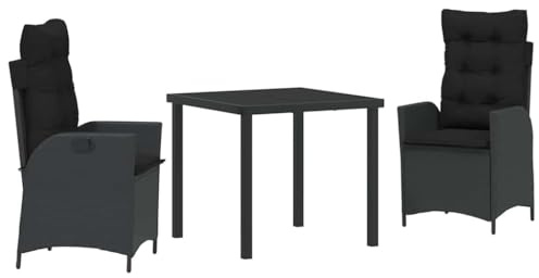 vidaXL Garten Essgruppe 3 pcs Schwarz Poly-Rattan, Außen Lounge-Set, modernes Esszimmermöbel, schicker Patio, vielseitiger Garten, entspanntes Terrassenleben