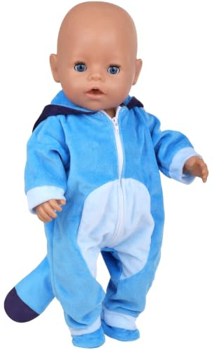 Baby Kleidung für 14-17 Zoll Newborn Baby Puppen, Puppenkleidung mit Socken Aufhänger, Hund Puppenkleidung für 35-43 cm BabyPuppen Mädchen Weihnachten Geburtstag (Puppe Nicht enthalten) Blaue
