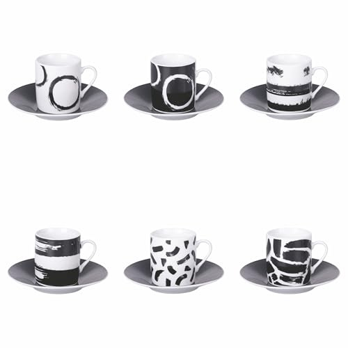 Villa d'Este Home Tivoli 1996 The Black Mood Set 6 Espressotassen 90 ml mit Untertasse aus Porzellan