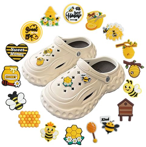 Wasise Lot de 17 breloques en forme d'abeille en forme de crocodile, accessoires de crocodile pour adultes, breloques abeilles en caoutchouc souple PVC, accessoires de chaussures d'anime pour femmes