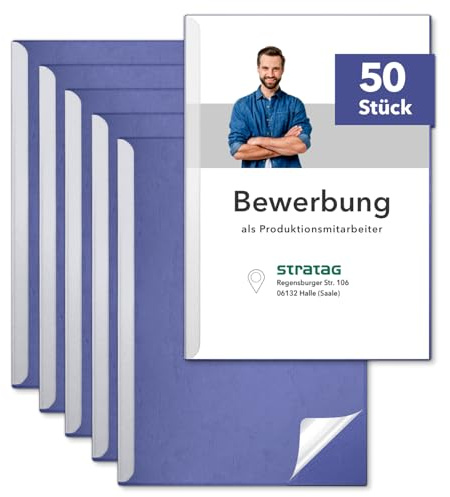 STRATAG Klemmschienen-Bewerbungsset Start Basic (Blau, 50 Stück) mit transparentem Deckel aus PP Kunststoff sowie Binderücken aus robustem 290 g/m² Karton Lederstruktur (50 Bewerbungsmappen Blau)