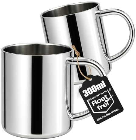Wilhelm Sell® 2x rostfria termomuggar 300 ml – dubbelväggiga koppar för kaffe eller dryck – tåliga och BPA-fria – perfekta för camping, utomhus och vardagsbruk (300 ml - 2 bitar)