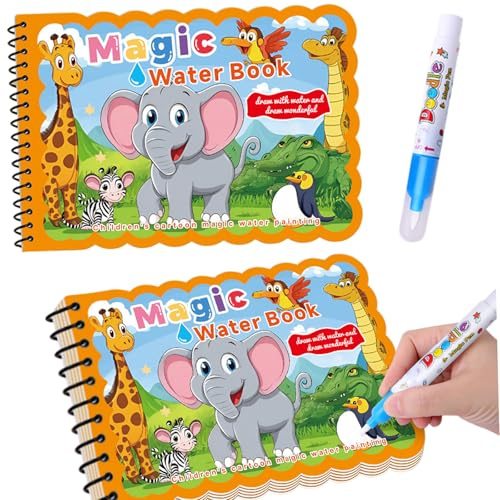 Simsky Wassermalbuch Set für Kinder ab 2 Jahren, Magic Water Coloring Book mit 1 Wasserstiften, Wiederverwendbare Malbücher Tiermotive, Lernspielzeug Geschenk für Jungen und Mädchen