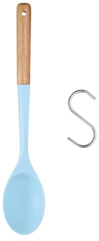 QUARKZMAN Cucchiaio Da Cucina In Silicone Antiaderente Per Cucinare Blu | Con Manico In Legno, Resistente Al Calore, Servire Irrorare Mescolare
