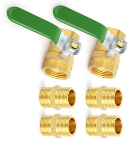 Homeponnew 2 valvole a sfera in ottone da 1/2 '' con 4 connettori maschio da 1/2, raccordi filettati interni per sistemi di approvvigionamento idrico, irrigazione e idraulica