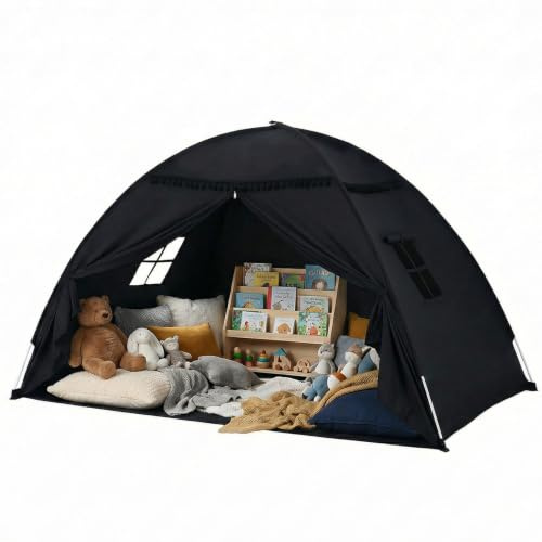 Tienda de cama Tienda Habitación infantil Tienda para niños: Suelo Cama Niños Cueva Tienda Interior Casa de juegos-Portátil y Plegable Cama individual Litera Cortinas-Tamaño grande Niñas y Niños Casa